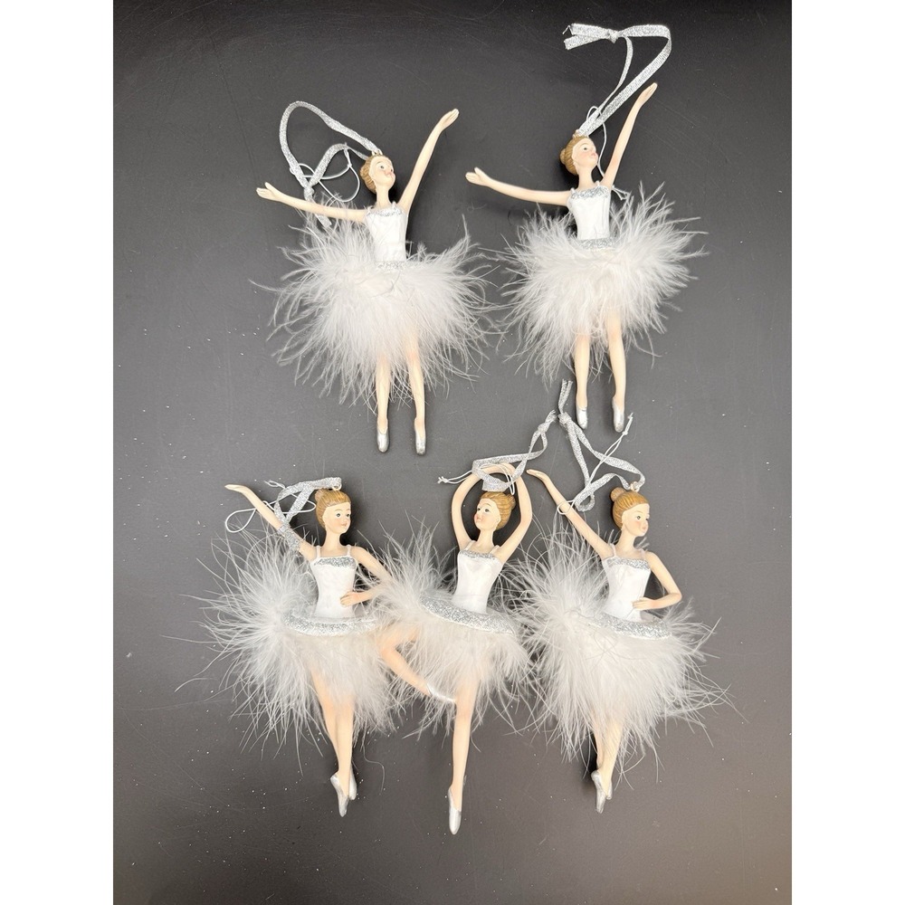 5 White Feather Ballerina Dancer‎ Dolls 7' Christmas Decoration